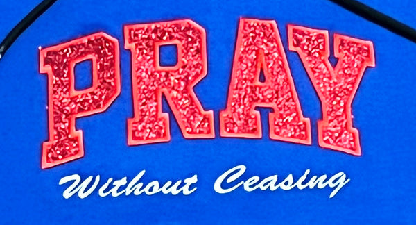 Embroidered Pray Without Ceasing (Blue with Red Glitter) Unisex Tech Hoodie