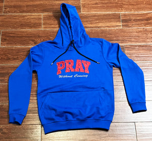 Embroidered Pray Without Ceasing (Blue with Red Glitter) Unisex Tech Hoodie